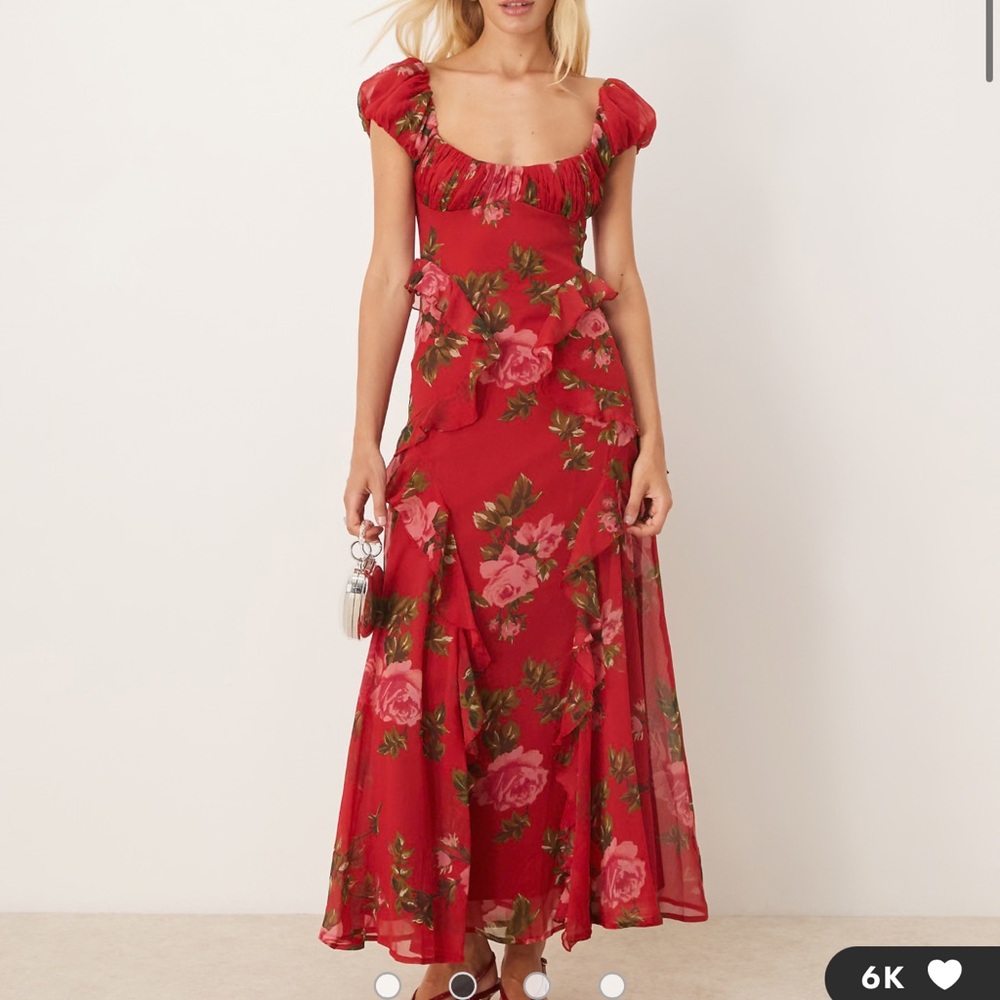 ASOS DESIGN red ruffle maxi dress floral print